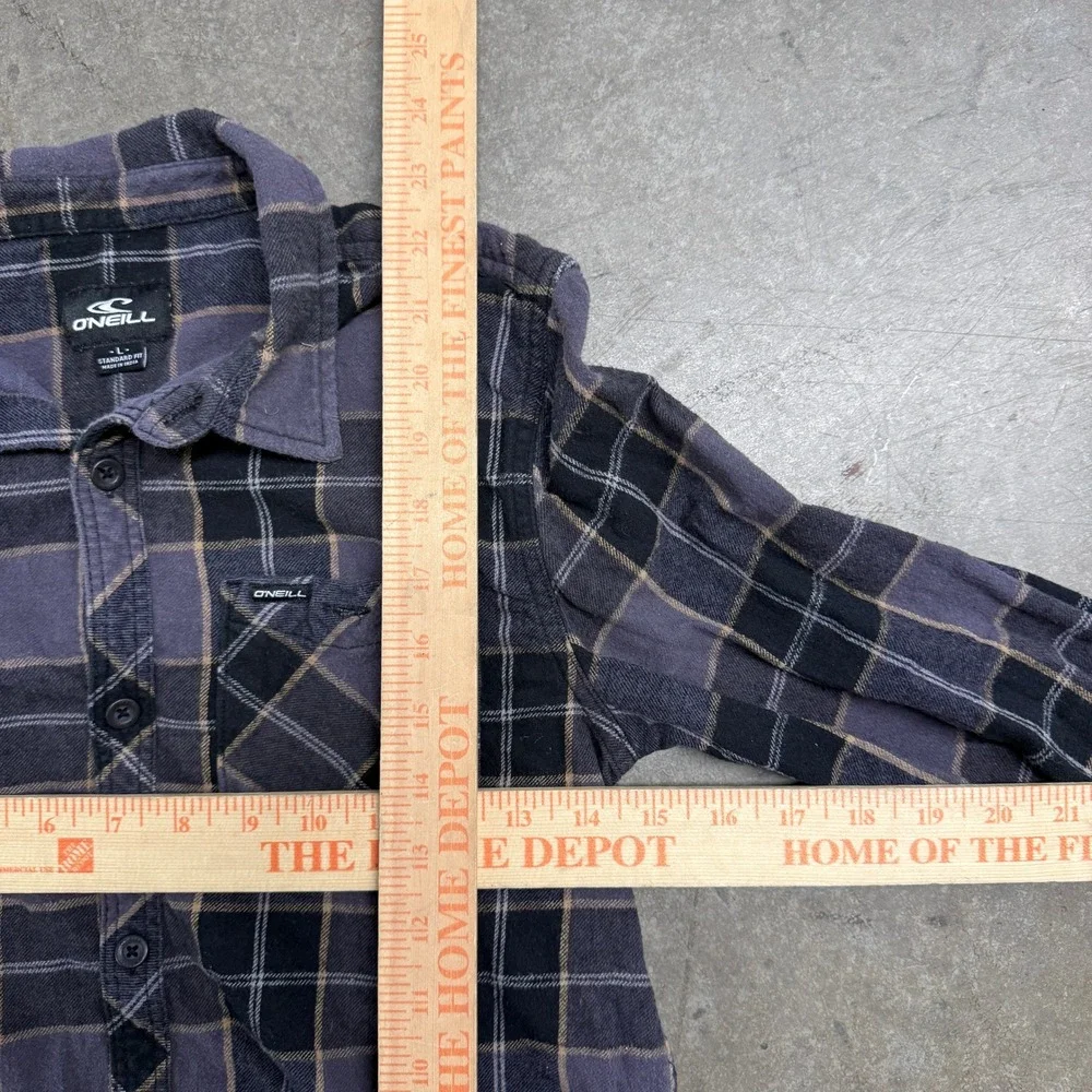 O'Neill Mens Plaid‎ Flannel Button Up Shirt Purple Black Large Standard Fit L/S